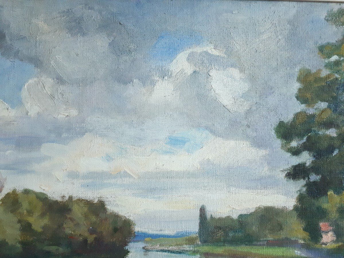 Louis PIOT (1867-1947)  - L'Oise près de l'Isle-Adam - paysage - huile sur toile-photo-1