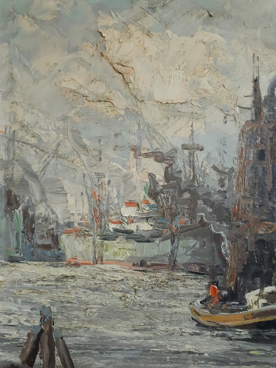 Tableau huile sur toile marine port bateaux Otto Waals-photo-3