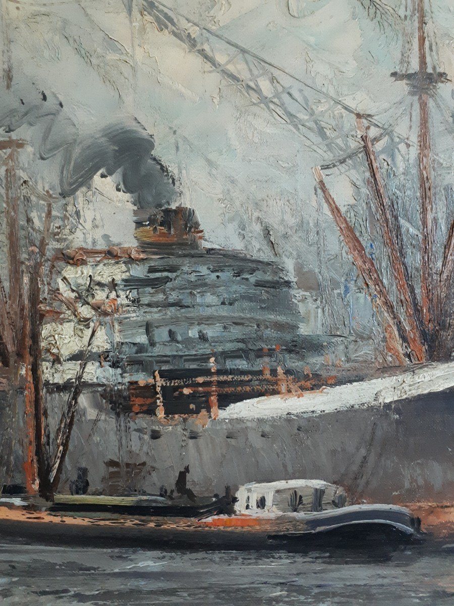 Tableau huile sur toile marine port bateaux Otto Waals-photo-1