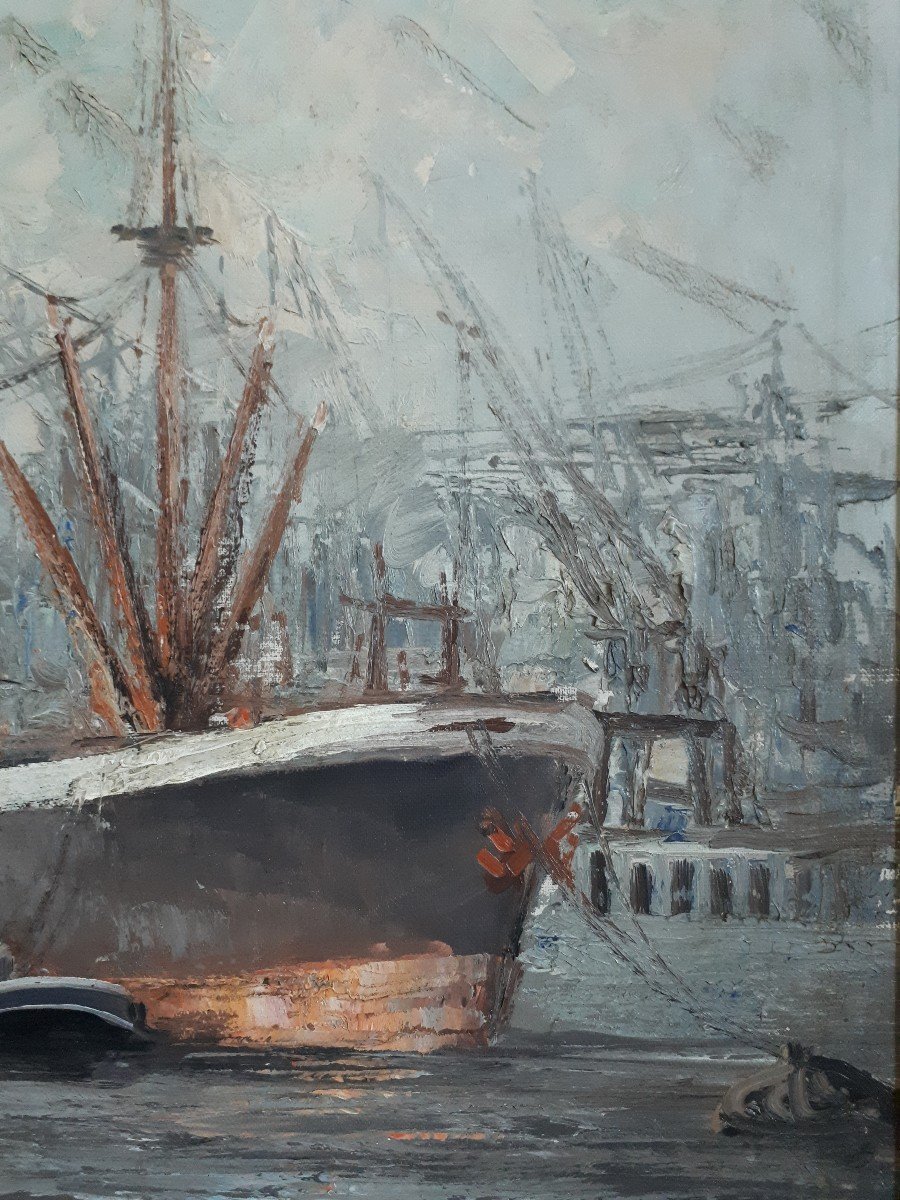 Tableau huile sur toile marine port bateaux Otto Waals-photo-2