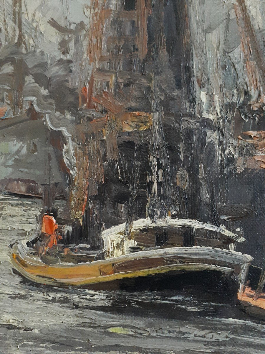 Tableau huile sur toile marine port bateaux Otto Waals-photo-3