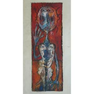 Tableau huile sur toile art brut Berthelot milieu 20ème