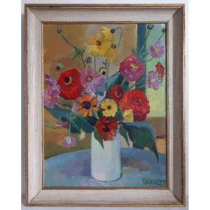 Paul RIGOULET (1924-2019) nature morte bouquet de fleurs huile sur toile