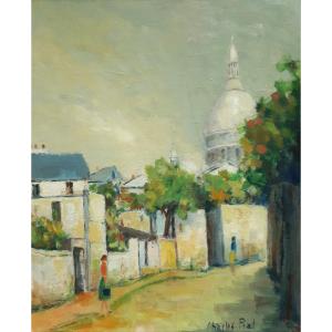 Charles PIAT huile sur toile Paris Montmartre basilique du Sacré-Coeur