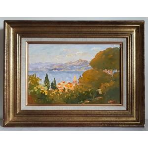 Georges FLANET (né en 1937) huile sur toile vue de Saint-Tropez Côte d'Azur