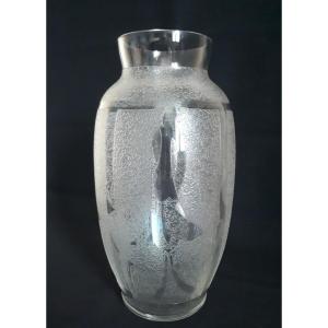 VERAME Verrerie d’Art de Metz vase en verre décor fleurs stylisées 1930 Art Déco