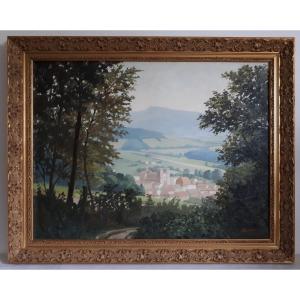 Vue de Cublize Rhône huile sur toile paysage Lucien BROYER Ecole lyonnaise