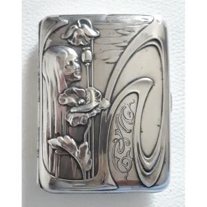 Silver Cigarette Box Case Woman Decor 1900 Art Nouveau Jugendstil Germany