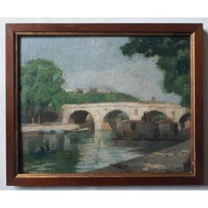 Jacques Chafanel (1913-?) View Of Paris - Le Pont Marie - Oil On Panel