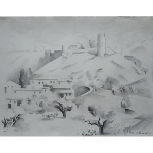 Guy Marandet (1917-2011) Drôme Landscape Drawing 1942