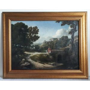 Jules Jean VIALLE (1824-1885) huile sur toile paysage animé 1842 - 19ème