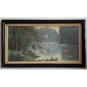 Ch. DESCHLER lac de Gravelle bois de Vincennes huile sur toile 1914 