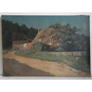 Paul Felix Vallois (1845-1906) Oil On Canvas Country Landscape Farmhouse 19th