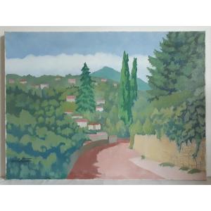 Marc BATIME (1907-2000) vue de Saint Cyr au Mont d'Or Lyon huile sur toile