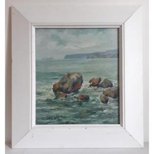 Oil On Wood Arnao Asturias Spain Seascape