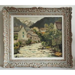 Georges Etienne - Le Gave Et Les 3 Culots - Pyrenees - Oil On Canvas River Landscape