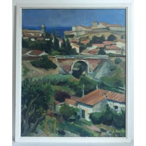 Painting Oil On Panel Provençal Landscape By The Sea D. Mantel
