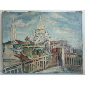 Vue de Paris Montmartre Sacré-Coeur huile sur toile fin 19ème