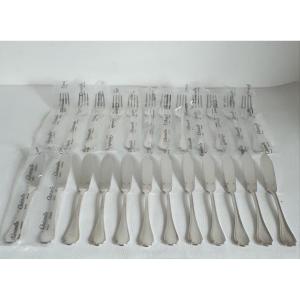 Christofle 12 Fish Cutlery 24 Pieces Pompadour Model Silver Metal