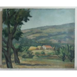 Venance Curnier (1885-1971) Oil On Canvas Hilly Landscape Lyon School