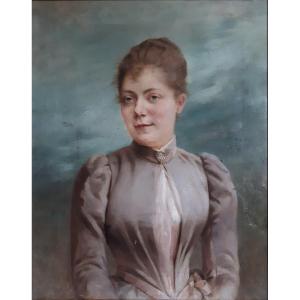 Auguste de La Brély (1838-1906) huile sur toile portrait de jeune dame jeune femme 19ème