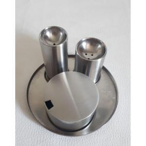 Arne Jacobsen For Stelton Salt Pepper Mustard Set Cylinda-line Denmark 1970 Design