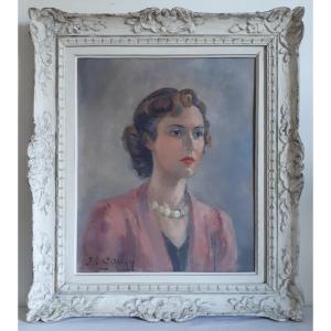 Jeanne Louise GAUZY (1886-1968) huile sur toile portrait jeune femme