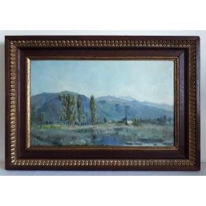 Oil On Canvas Hilly Landscape Pond Mountain Dargens Lyon School