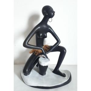 Leopold ANZENGRUBER sculpture céramique femme africaine Autriche 1950