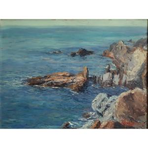 Giuseppe Arigliano (1917-1999) Oil On Marine Panel Rocky Coast