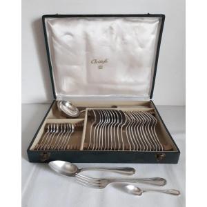 Goldsmith Christofle Cutlery Set 36 Pieces Model Crossed Ribbons Silver Metal