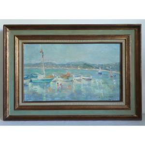E. Gilmer Oil On Marine Canvas Port Of San Peïre Côte d'Azur