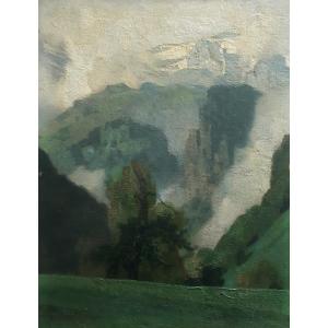 André CHARIGNY (1902-2000) L'Urirotstock vu de Beroldingen Alpes Suisse montagne - huile