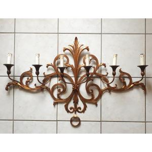 Large Golden Wrought Iron Wall Lamp Palladio Italy 1950