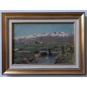 Pierre BILLET (1836-1922) huile sur toile paysage de montagne 1898