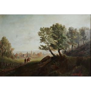 Georges RICARD-CORDINGLEY (1873-1939) huile sur toile paysage animé