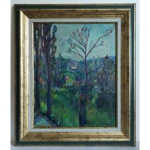 Jean COMMUNAL (1911-1982) paysage près de Chambéry Savoie huile sur panneau 1944