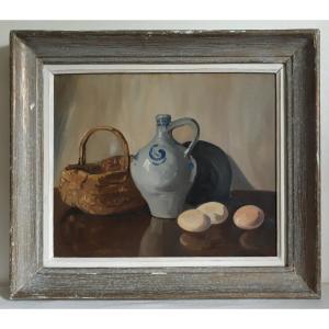 M. Cousin Oil On Panel Still Life With Eggs