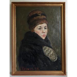 Constantin BERKOUT (né en 1922)  Ecole russe portrait de jeune femme 