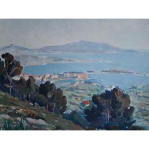 Tableau huile sur bois marine paysage méditerranéen 1930/1940