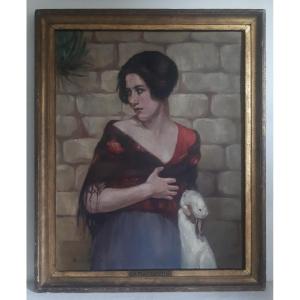 Marie Louise DOERR-MONOD - La maraudeuse - huile portrait jeune femme gitane Ecole lyonnaise