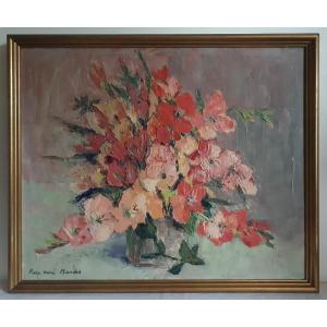 Rose-Marie BANDET (1922-2015) huile sur toile nature morte aux fleurs glaïeuls