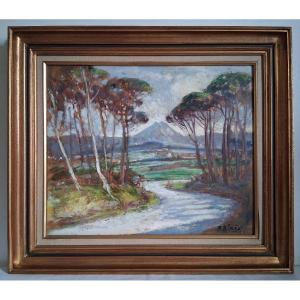 Pierre ALMES (1880-1944) huile sur panneau paysage du pays basque