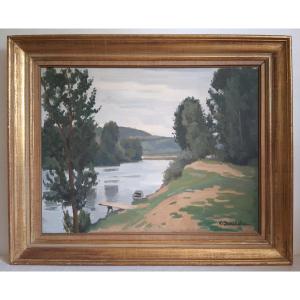 Charles Baudu (1895-1988) Oil On Panel Landscape Banks Of The Saône