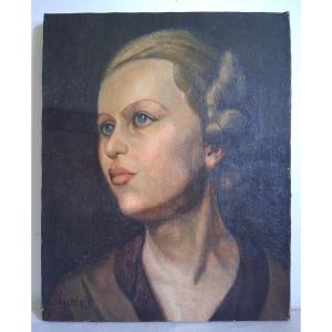 Huile sur toile portrait de jeune femme J. OLIVERIO 1941