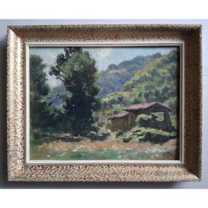 Hippolyte LETY (1878-1959) paysage - Tuilerie abandonnée Saint-Romain-en-Gal - huile sur bois 