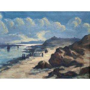 Painting Oil On Canvas, Breton Landscape, Seaside