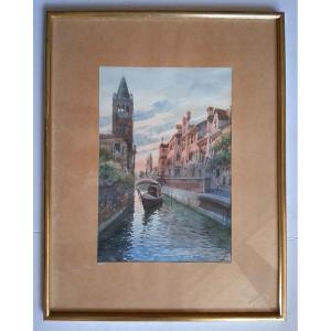 Aquarelle vue de Venise canal gondole