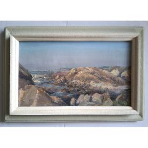 Gabriel Augizeau (1894-1963) Oil On Canvas Rocky Coast Vendée 1953