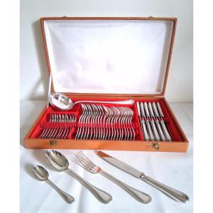 Christofle Cutlery Set 49 Pieces 12 Cutlery Model Crossed Ribbons Louis XVI Style Silver Metal